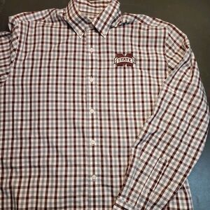 Cutter & Buck Shirt Mens Small Mississippi State Check Long Sleeve Button Up